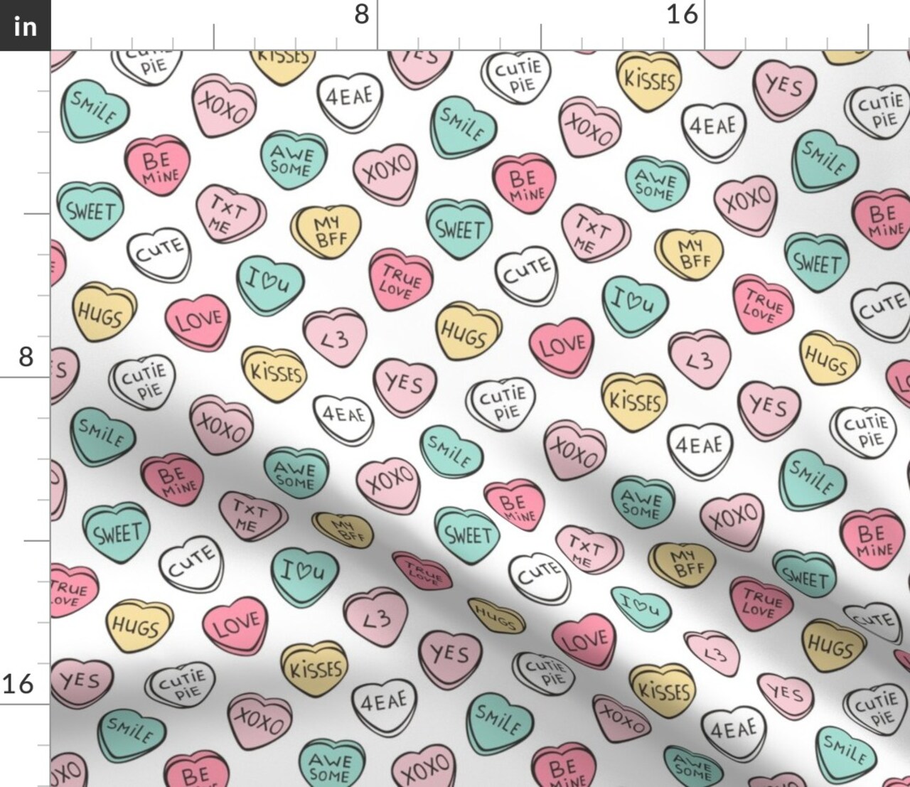 Candy Hearts Valentine Love Valentines Day Cute Pastel Lovers Romantic Custom Printed Fabric by Spoonflower Various Fabrics by the Yard or Fat Quarter